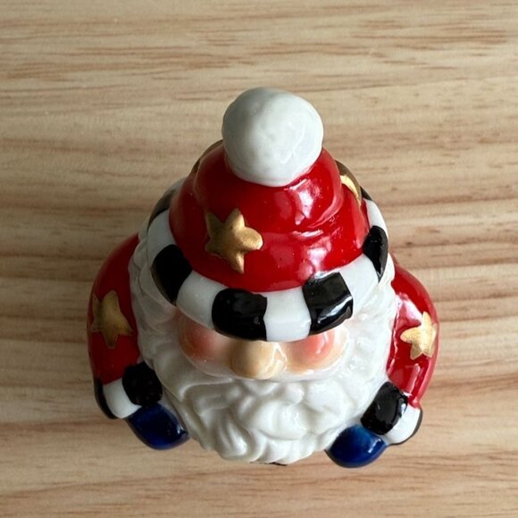 Vintage Hinged Santa Claus Trinket Box Ceramic Figurine w/ Stars Keepsake - Picture 6 of 10